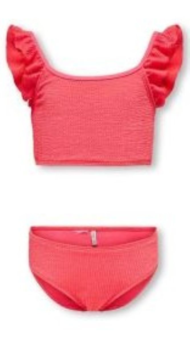 Pink and green girls' two-piece bikini set, structured swimwear for kids