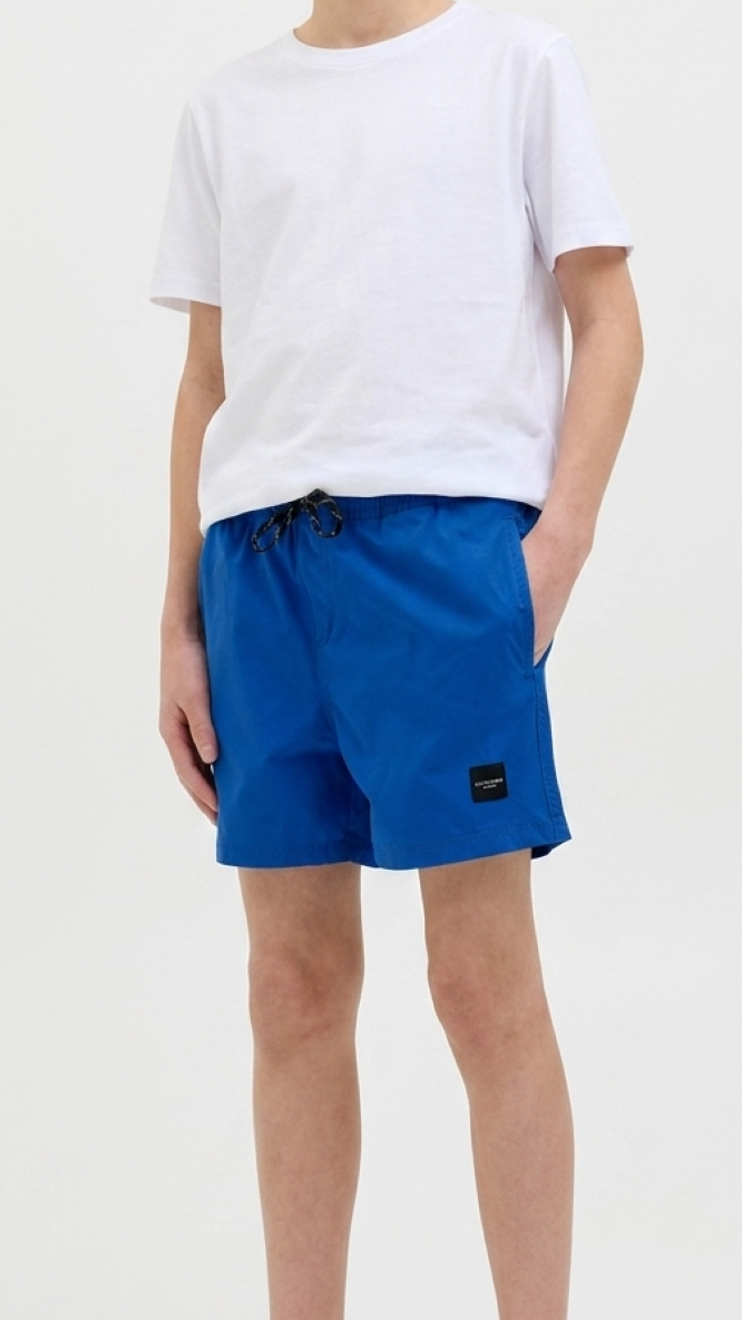 Black and blue boys' lightweight quick-dry swim shorts for juniors