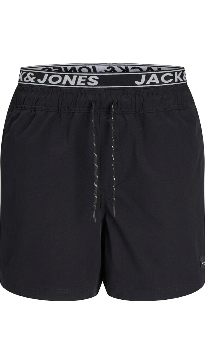 Black and blue boys' lightweight quick-dry swim shorts for juniors