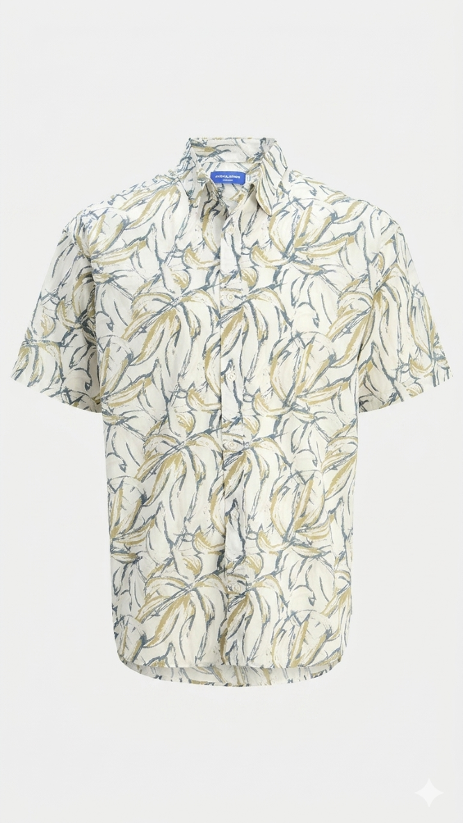 Floral print short-sleeve cotton shirt for boys by Jack & Jones Junior