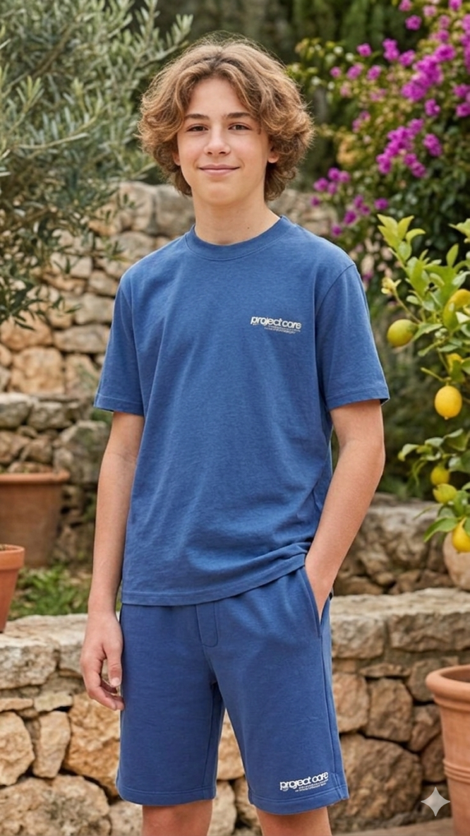 Blue relaxed fit cotton sweat shorts for boys by Jack & Jones Junior