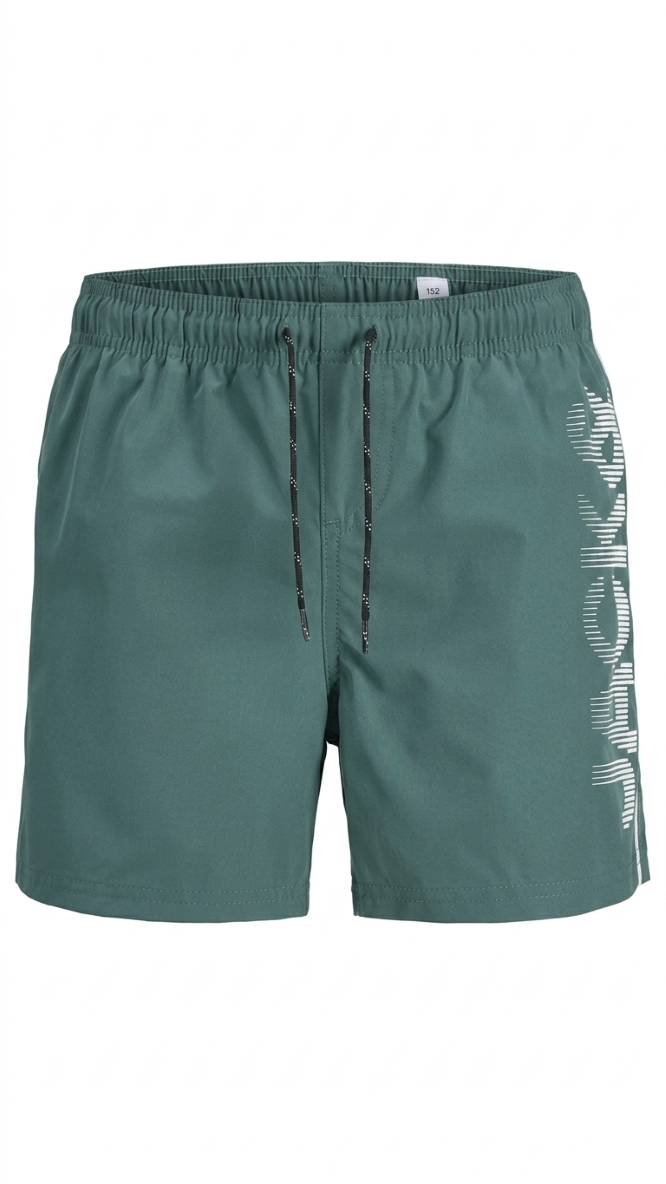 Green boys' quick-dry swim shorts, recycled swimwear for juniors