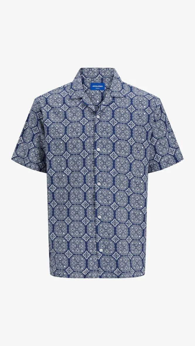 Geometric seersucker resort-collar shirt for boys by Jack & Jones Junior