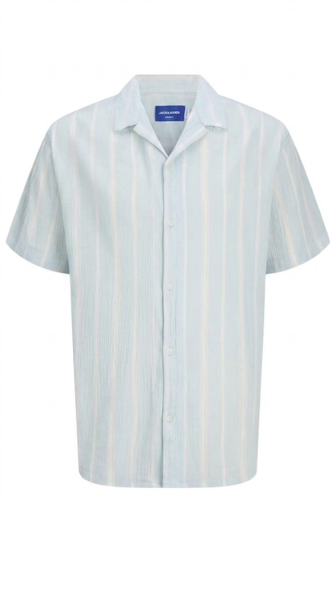 Blue and white relaxed fit resort-collar shirt for boys by Jack & Jones Junior