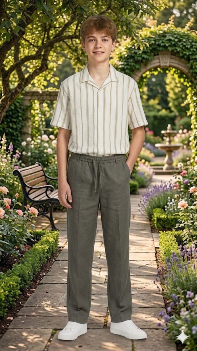 Beige and green boys loose-fit chino pants by Jack & Jones Junior