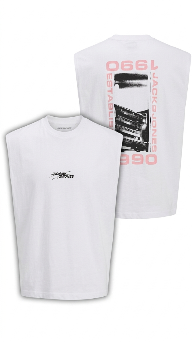 Black or white sleeveless graphic tank top for boys, loose fit