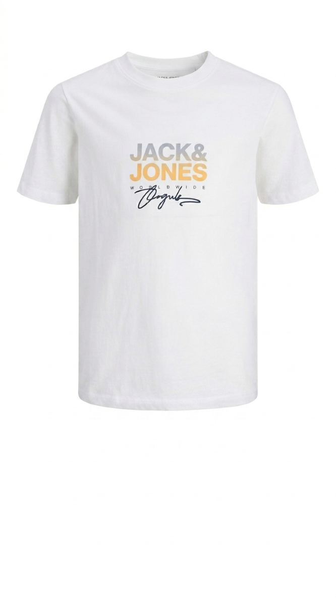 White, black or orange boys' cotton crew neck tee with rubber print