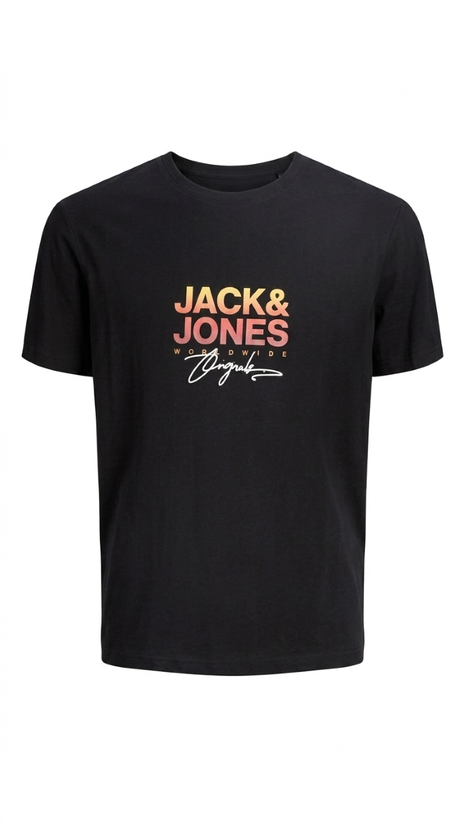White, black or orange boys' cotton crew neck tee with rubber print