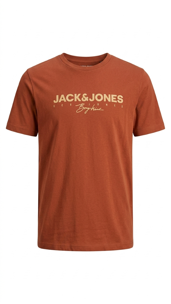 White, black or orange boys' cotton crew neck tee with rubber print