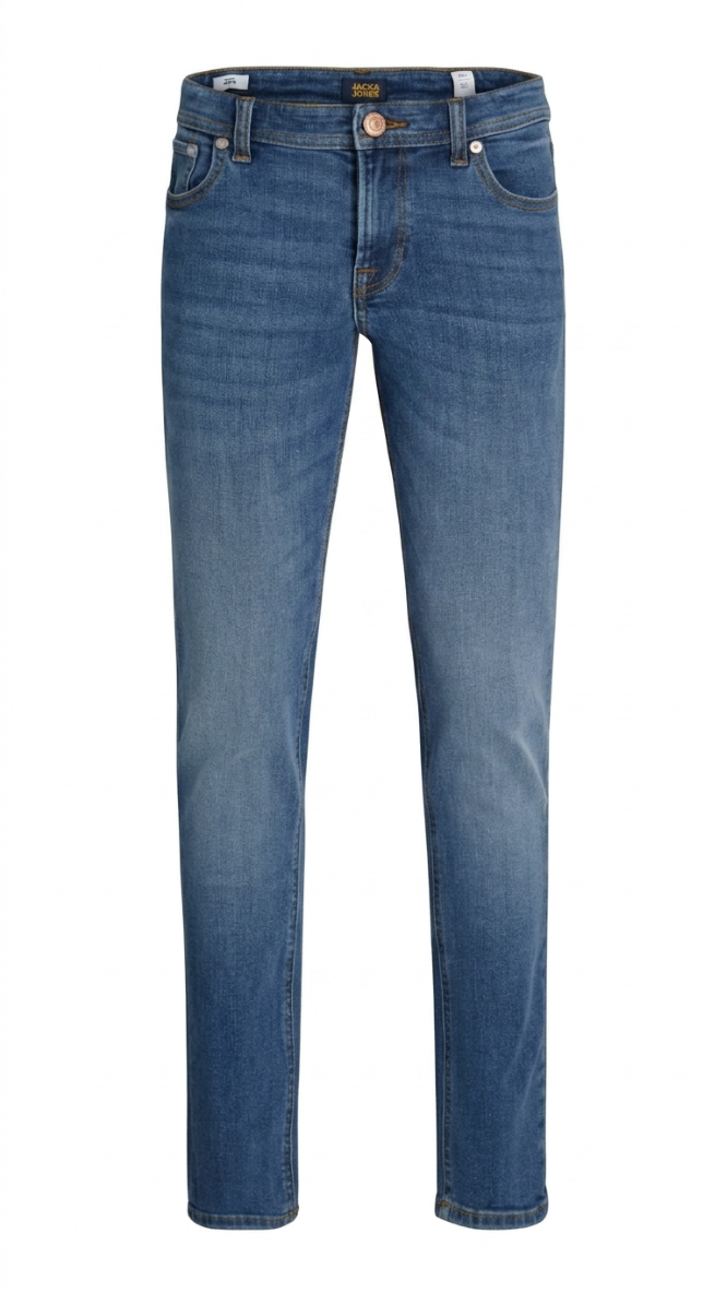 Blue slim fit stretch denim jeans for boys by Jack & Jones Junior