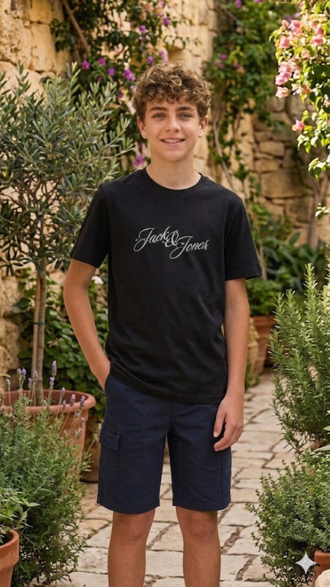Black or beige boys' cotton graphic print Jorinwood T-shirt