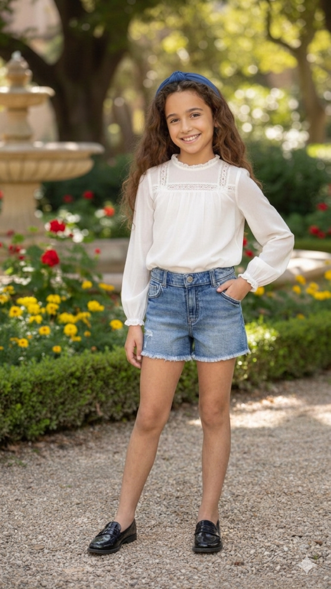 Girls Straight Fit Denim Shorts with Organic Cotton | ONLY GIRLS