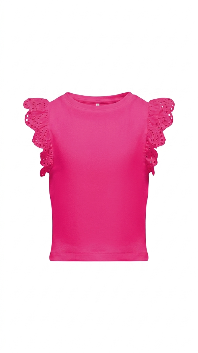 ONLY GIRLS KOGDREA Frill Sleeve Top – Organic Cotton Stretch