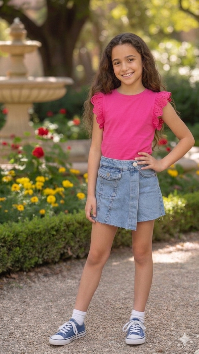 ONLY GIRLS KOGDREA Frill Sleeve Top – Organic Cotton Stretch