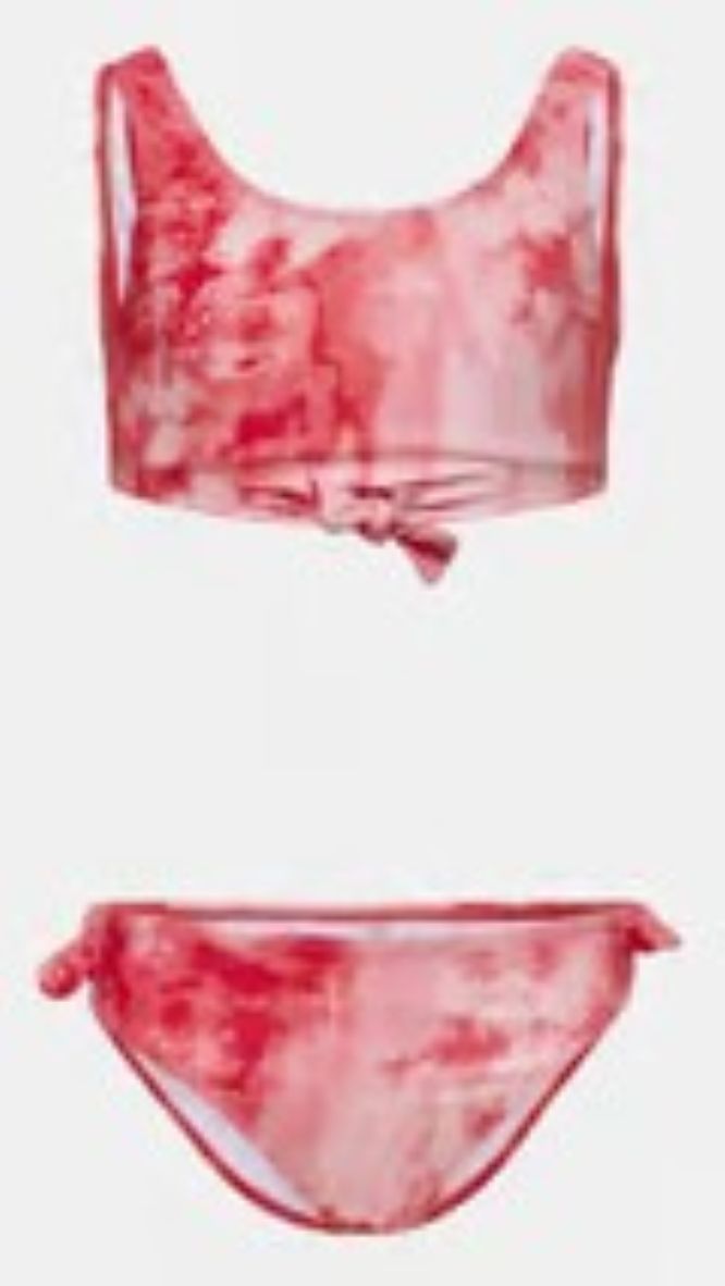 Blue, red, and green girls' printed two-piece bikini set for kids