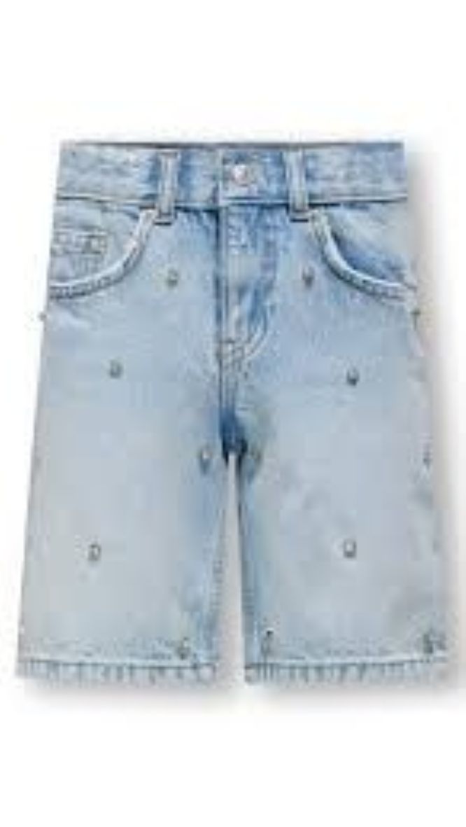 Kids ONLY Denim Shorts – High Waist, Relaxed Fit, 100% Cotton with Zircon Details