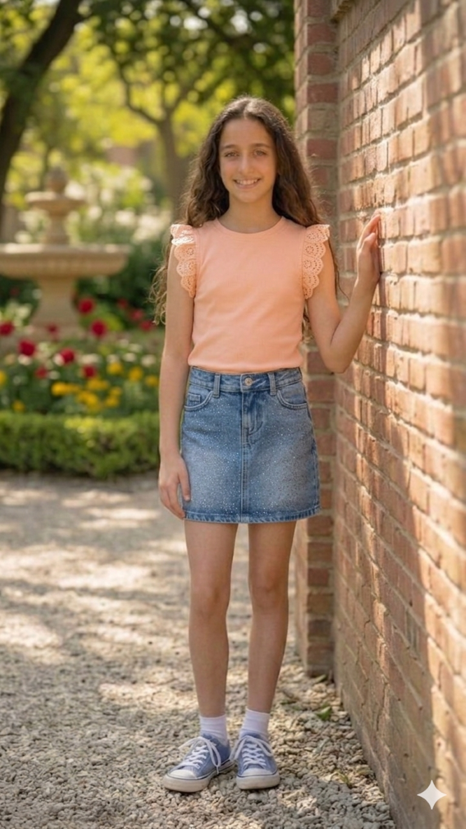 ONLY GIRLS Mid‑Wash Denim Skirt – 80% Cotton, 20% Recycled Cotton, Everyday Style