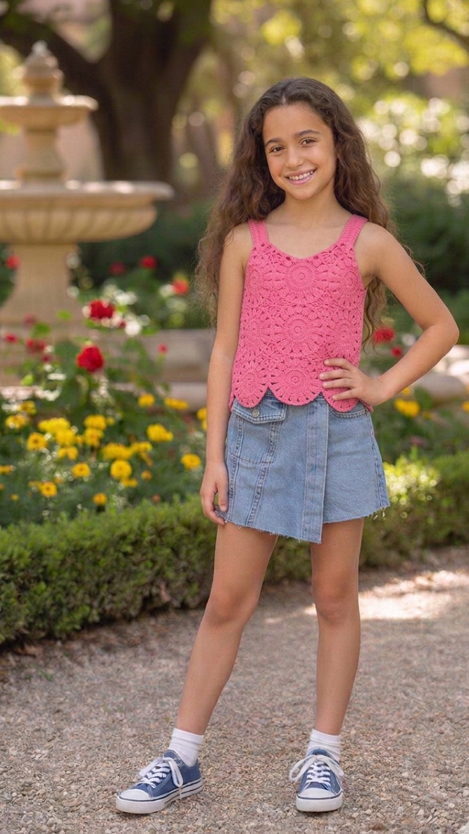 ONLY GIRLS Sleeveless Knitted‑Detail T‑Shirt – Organic Cotton, Regular Fit