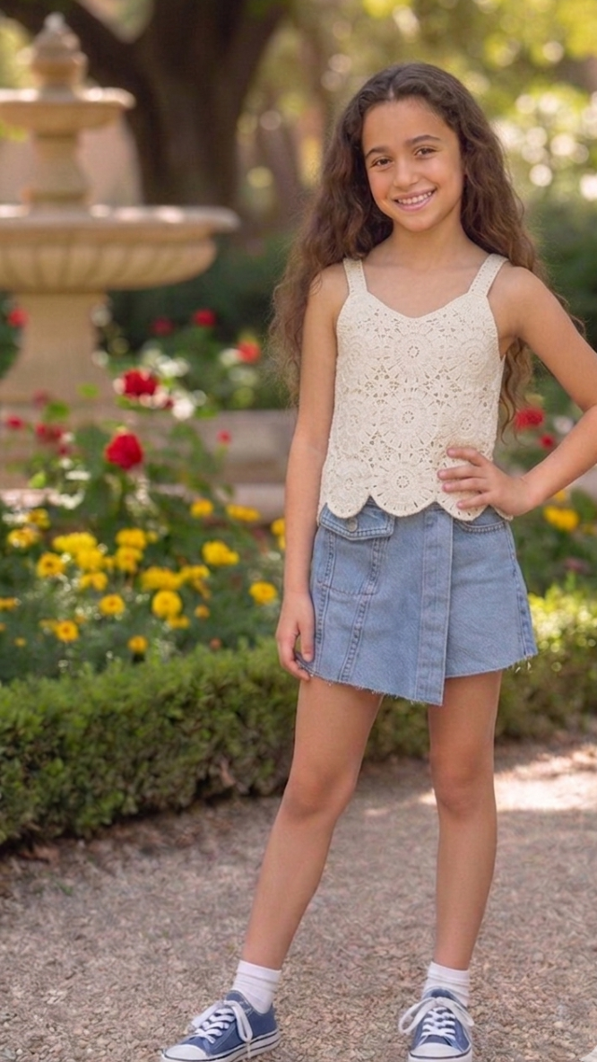ONLY GIRLS Sleeveless Knitted‑Detail T‑Shirt – Organic Cotton, Regular Fit