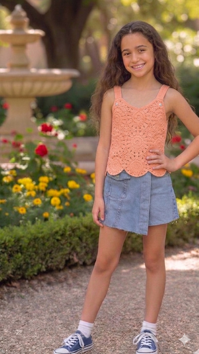 ONLY GIRLS Sleeveless Knitted‑Detail T‑Shirt – Organic Cotton, Regular Fit