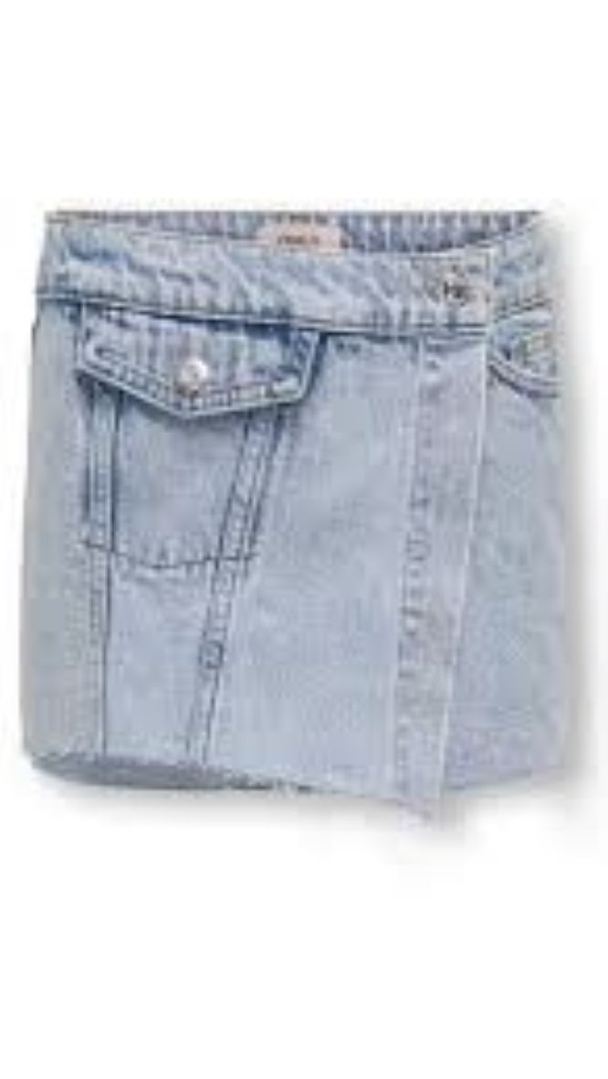 Light blue denim button-front skort for girls, junior fit cotton blend