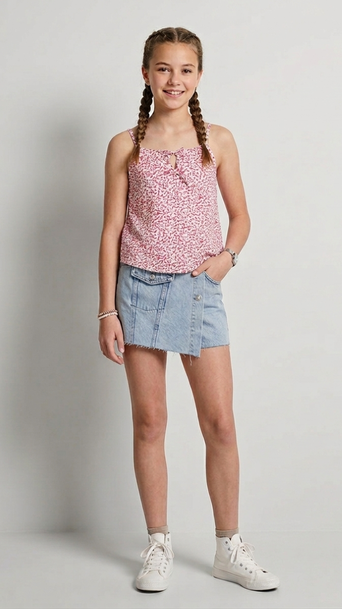 Kids Only Girls' Printed Cami Top – Spaghetti Strap Tie Neck Sleeveless Summer Top