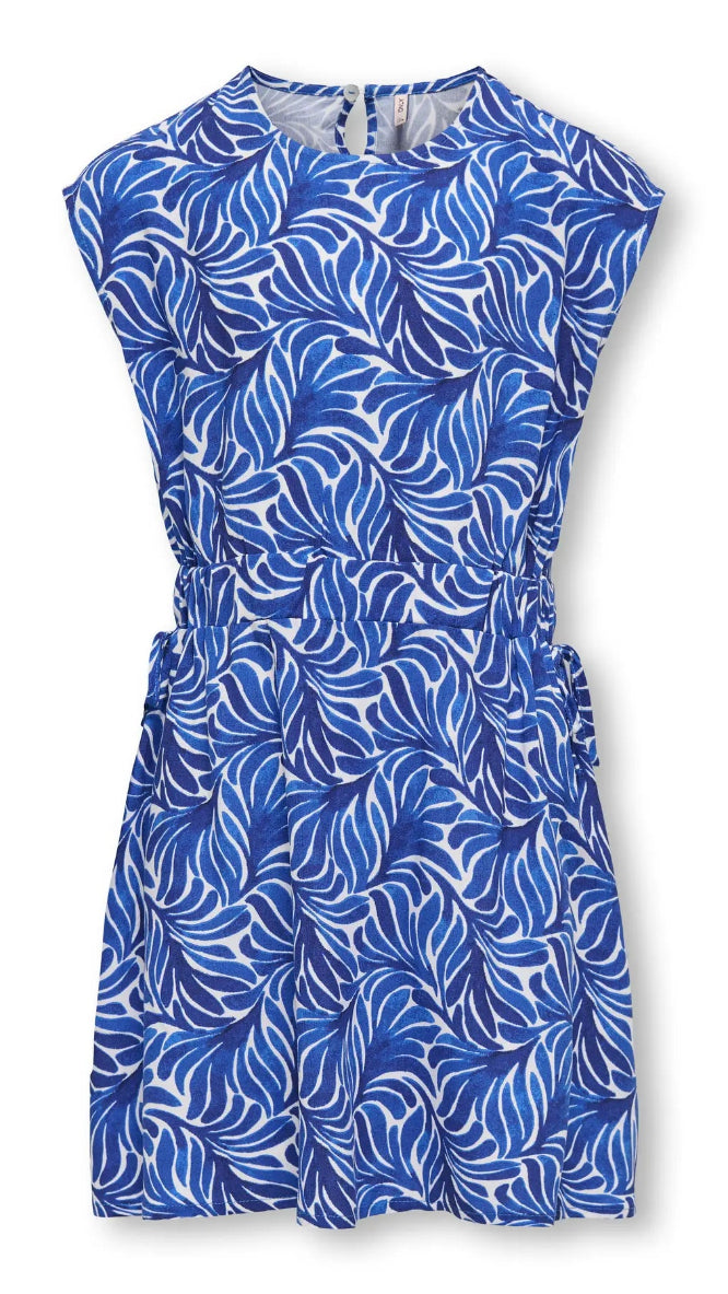 Only Girls' KOGZALINA Print Short Dress – Cap Sleeve Fit and Flare Summer Dress