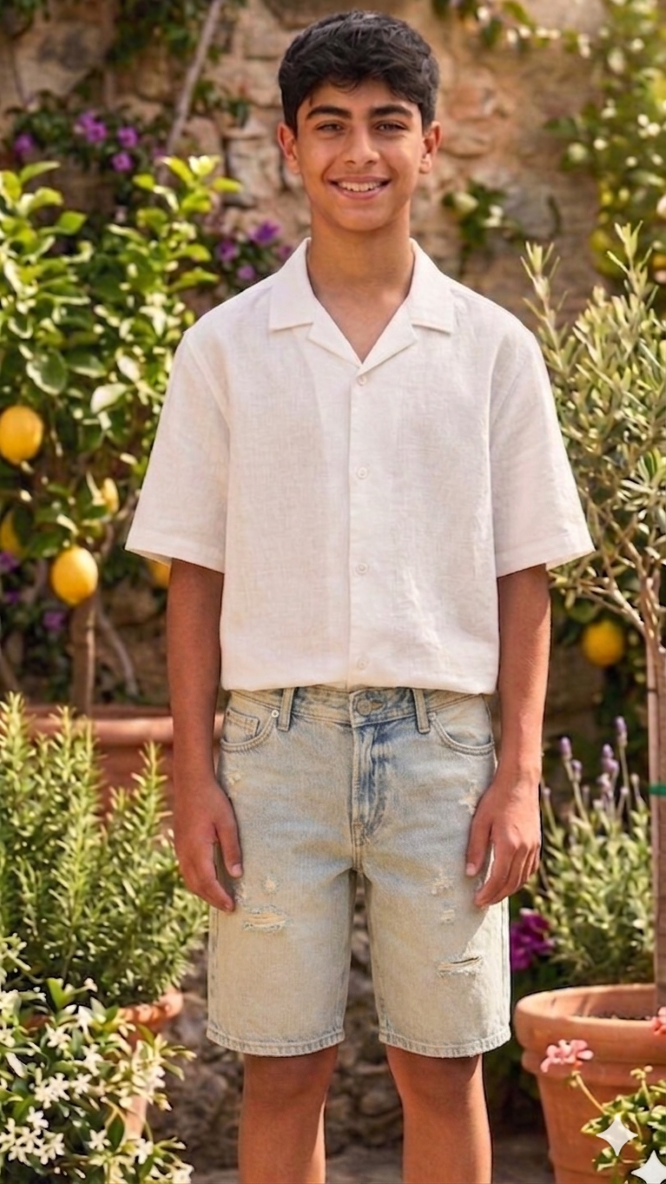 Light blue kids’ denim shorts with slight distressing