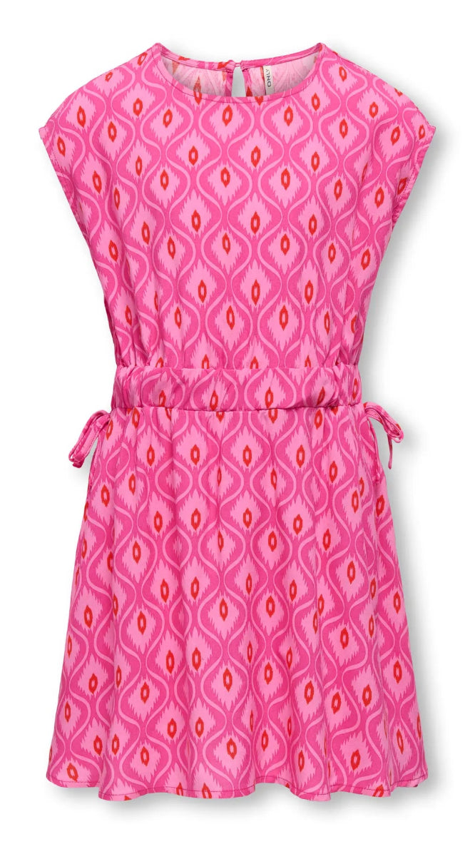 Only Girls' KOGZALINA Print Short Dress – Cap Sleeve Fit and Flare Summer Dress