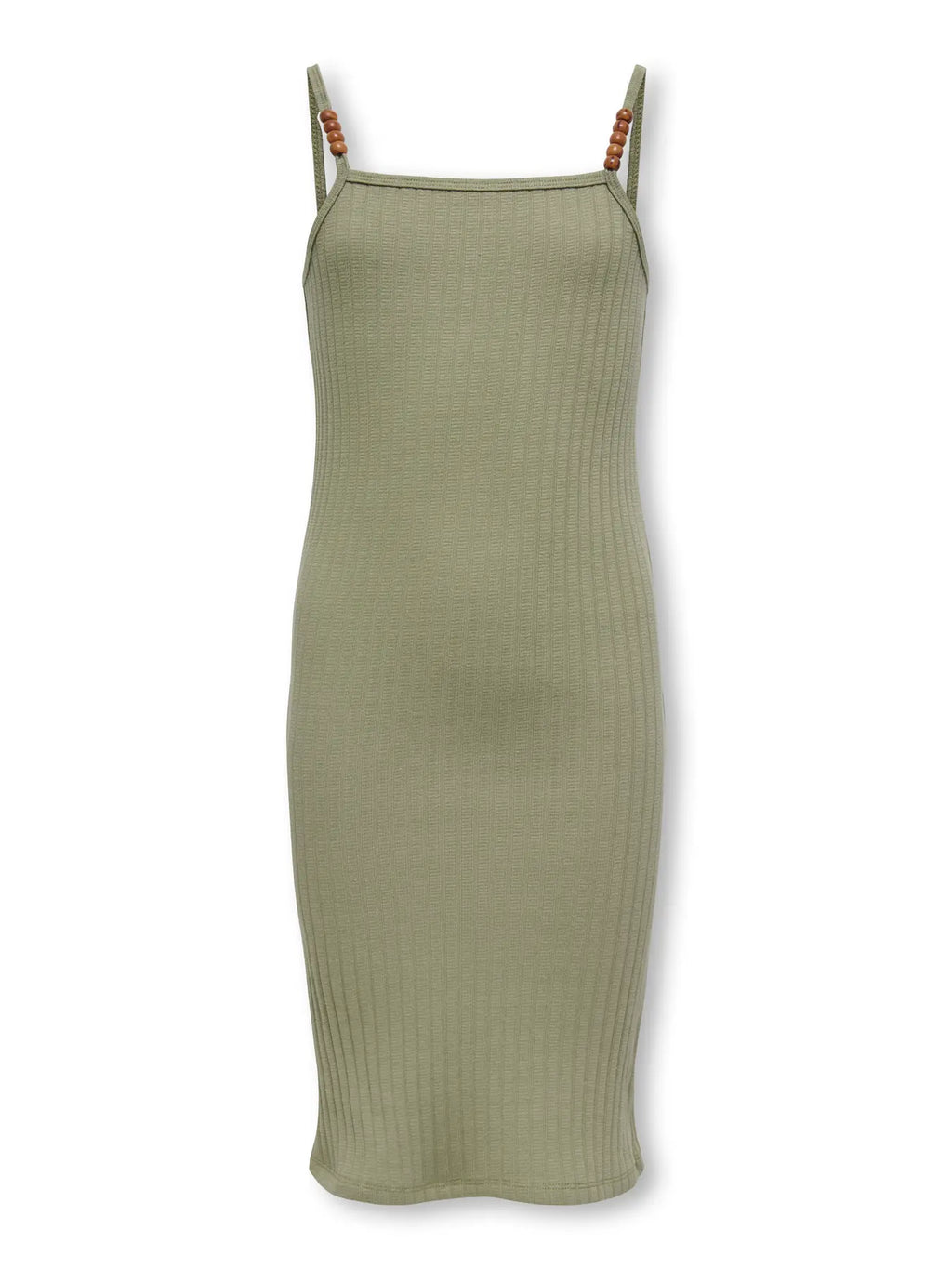 Kids Only Girls' Ribbed Bodycon Midi Dress – Wooden Bead Strap Sleeveless Summer Dress