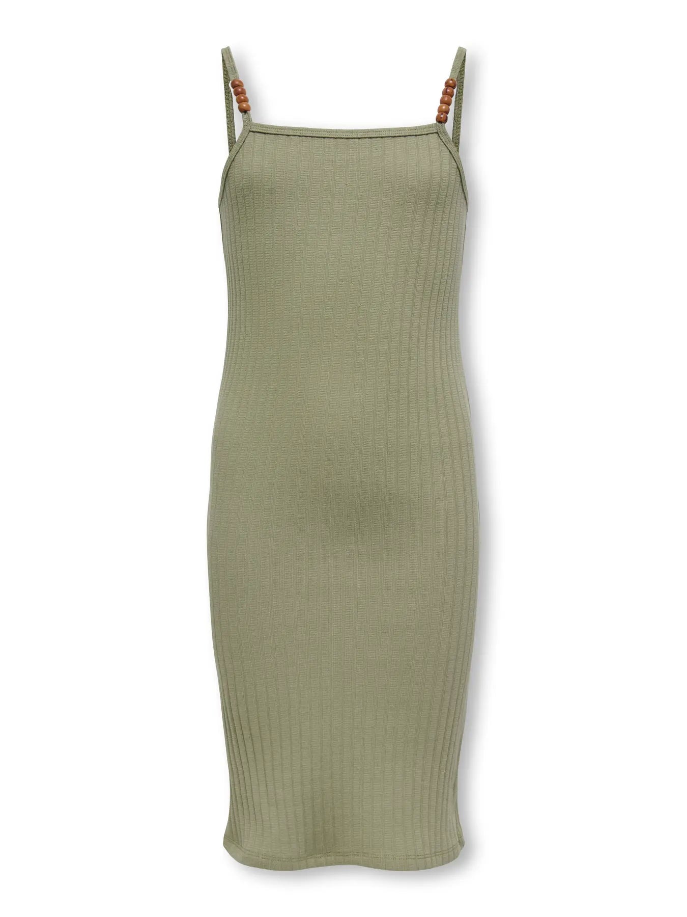Kids Only Girls' Ribbed Bodycon Midi Dress – Wooden Bead Strap Sleeveless Summer Dress