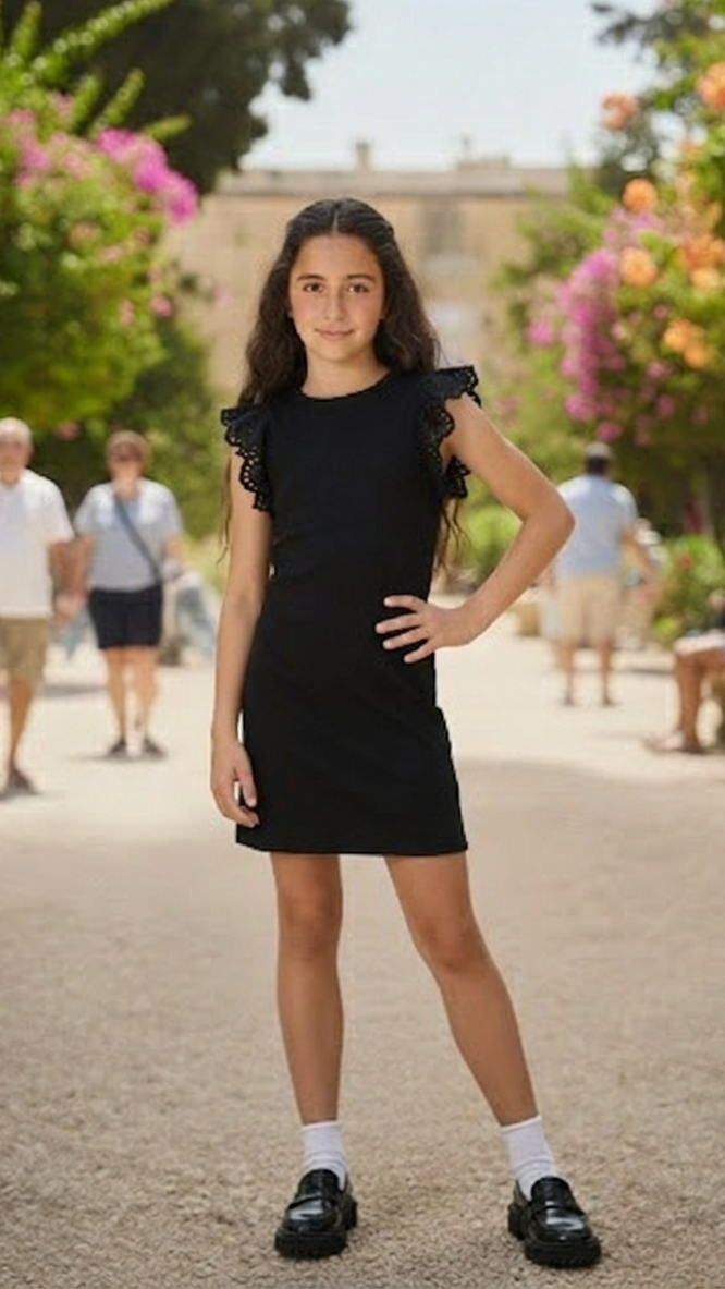 Kids Only Girls' KOGDREA Ribbed Mini Dress – Broderie Anglaise Frill Sleeves