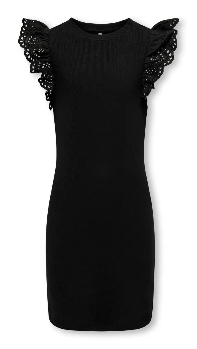 Kids Only Girls' KOGDREA Ribbed Mini Dress – Broderie Anglaise Frill Sleeves