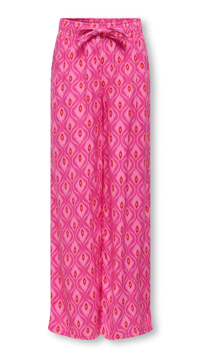 Kids Only Girls' Tropical Print Wide Leg Trousers – Elasticated Waist Summer Pants