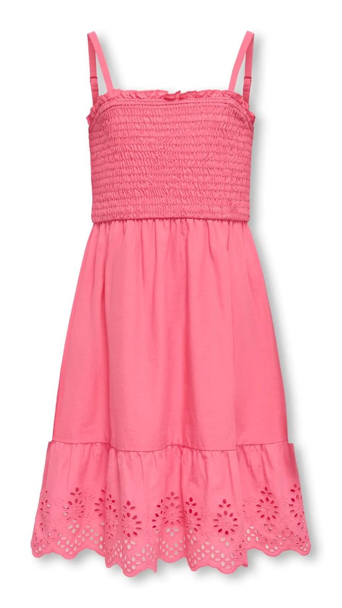 Kids Only Girls' Smocked Bodice Dress – Spaghetti Strap Broderie Anglaise Hem Summer Dress