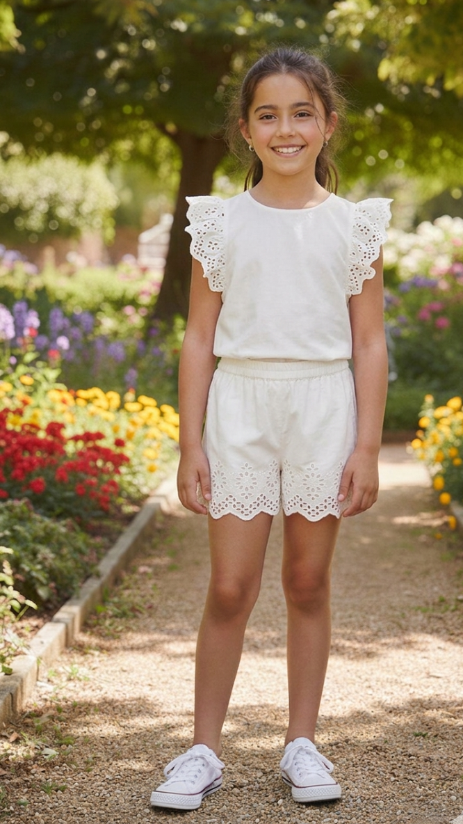 Girls Embroidered Hem Shorts Straight Fit | Koglou Life Cotton Blend