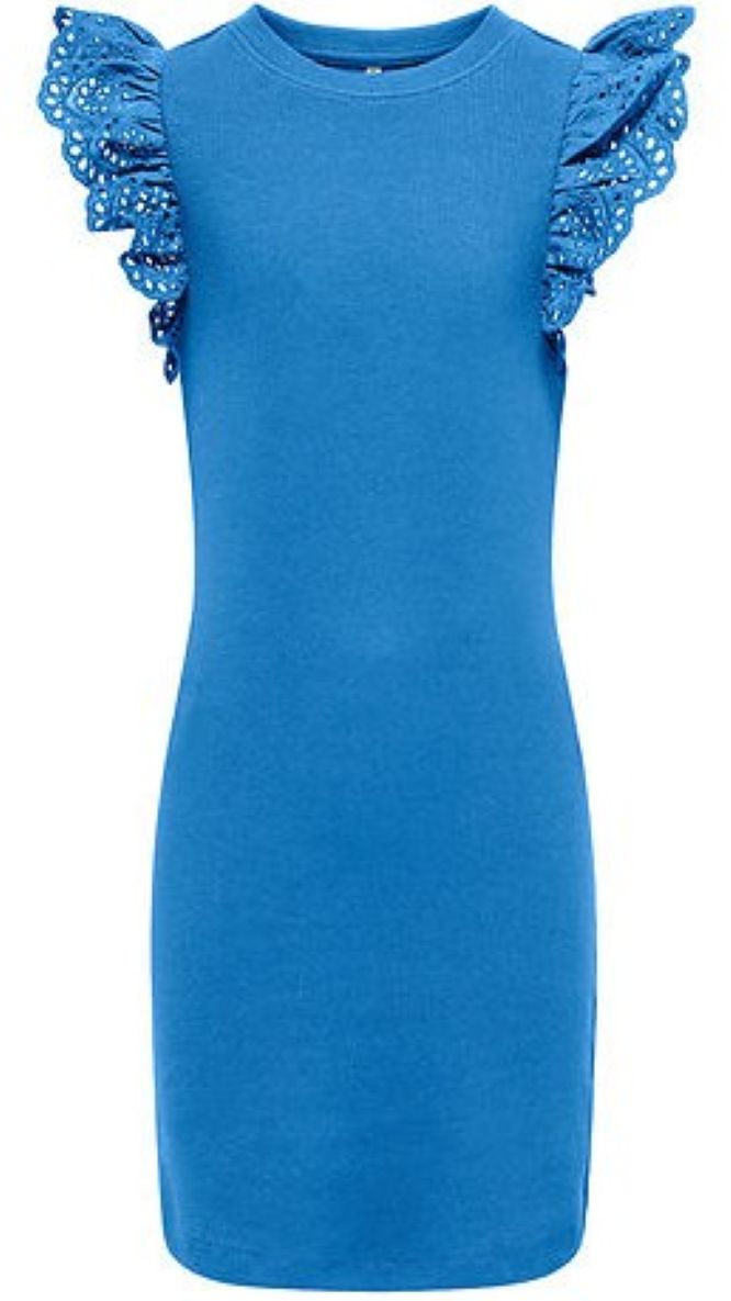 Kids Only Girls' KOGDREA Ribbed Mini Dress – Broderie Anglaise Frill Sleeves