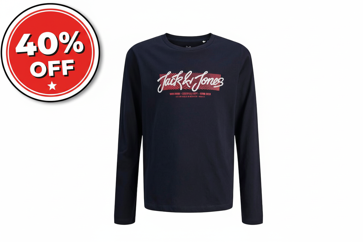 Long Sleeve T-Shirt Crew Neck with 40% OFF - Blue