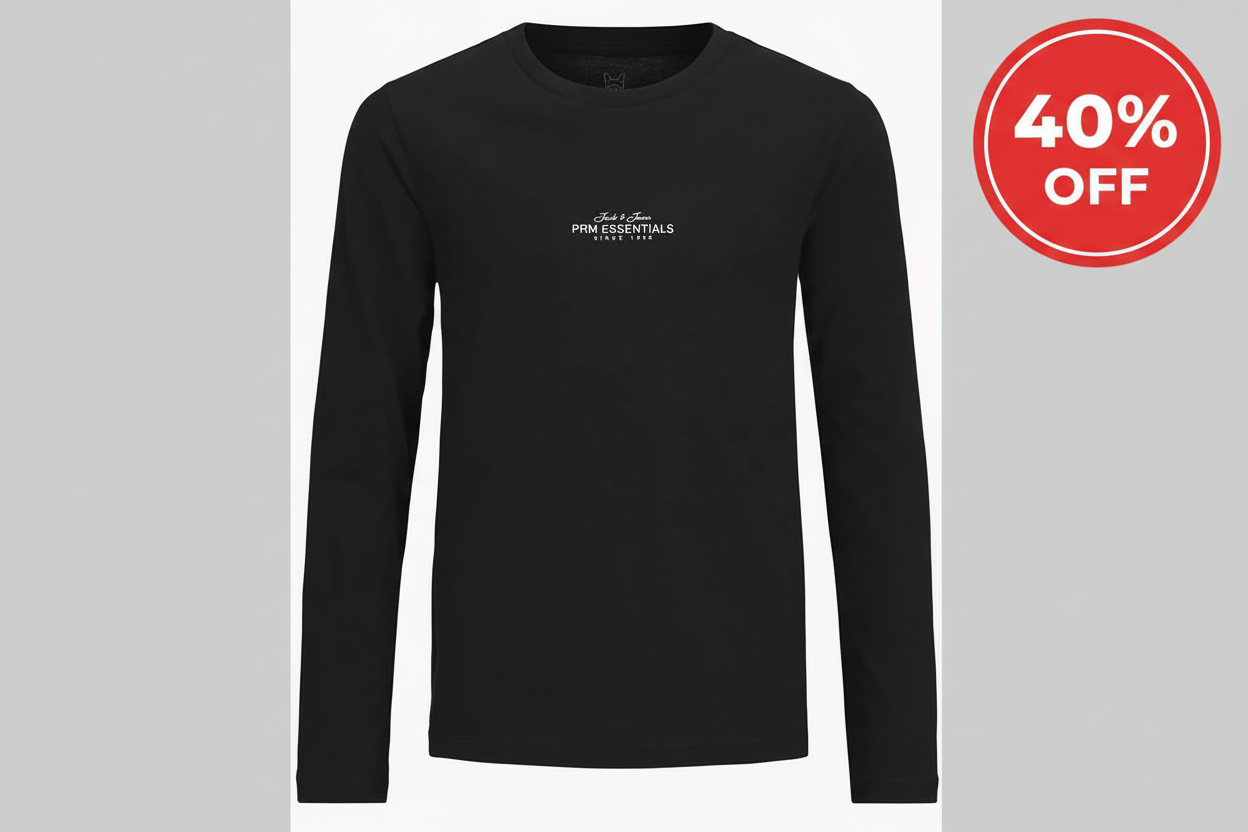 Long Sleeve T-Shirt with 40% OFF - Black