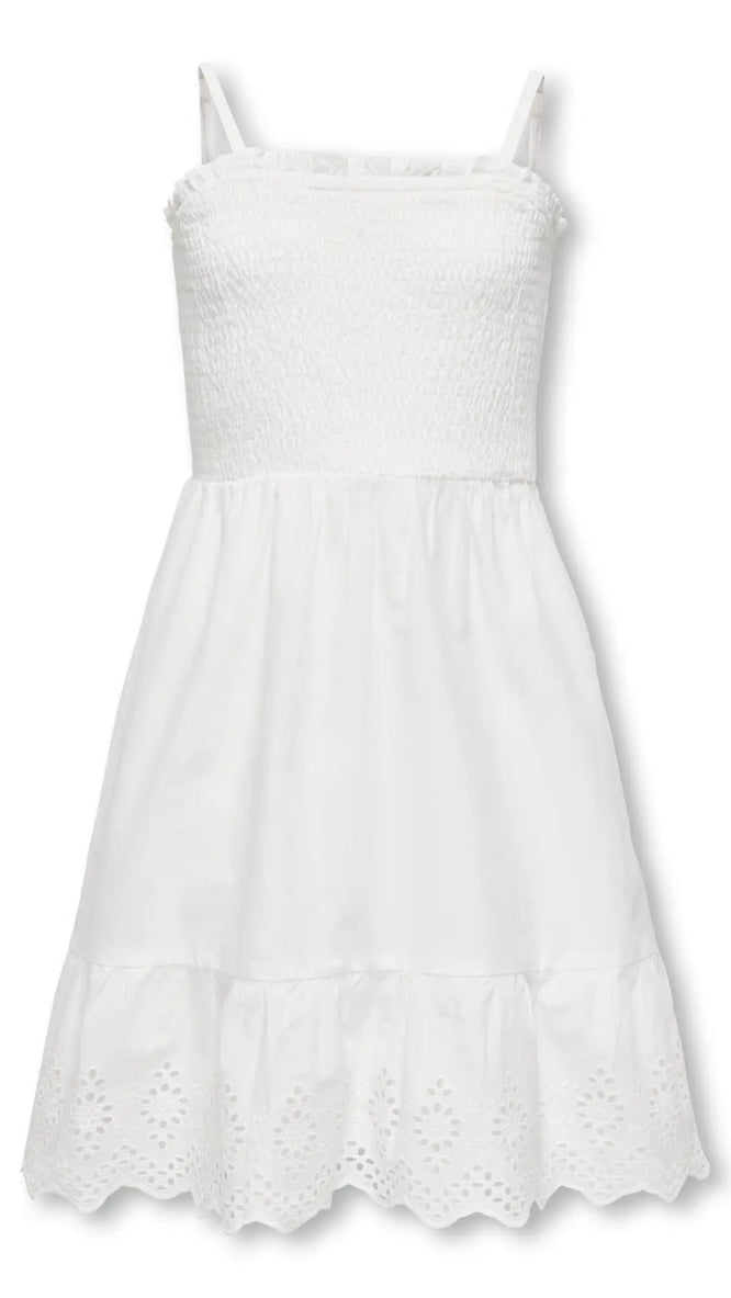 Kids Only Girls' Smocked Bodice Dress – Spaghetti Strap Broderie Anglaise Hem Summer Dress