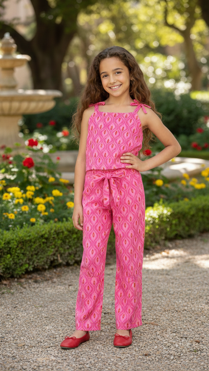 Kids Only Girls' Tropical Print Wide Leg Trousers – Elasticated Waist Summer Pants