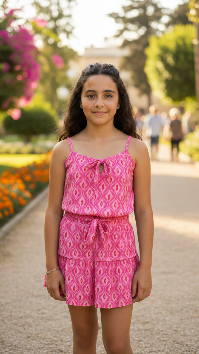 Kids Only Girls' Tropical Print Tiered Mini Skirt – Elasticated Drawstring Waist Summer Skirt