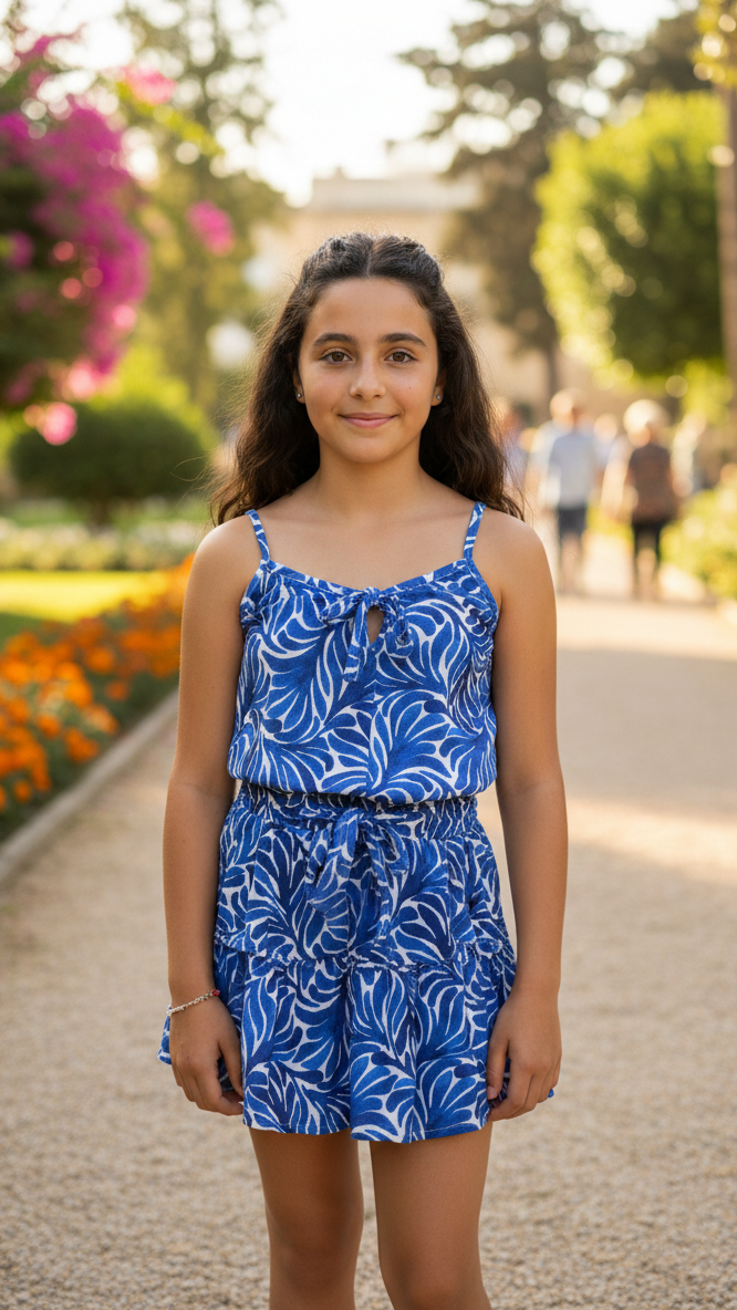Kids Only Girls' Tropical Print Tiered Mini Skirt – Elasticated Drawstring Waist Summer Skirt