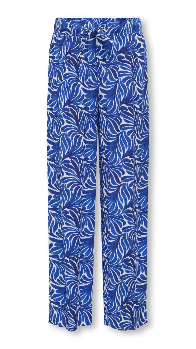 Kids Only Girls' Tropical Print Wide Leg Trousers – Elasticated Waist Summer Pants