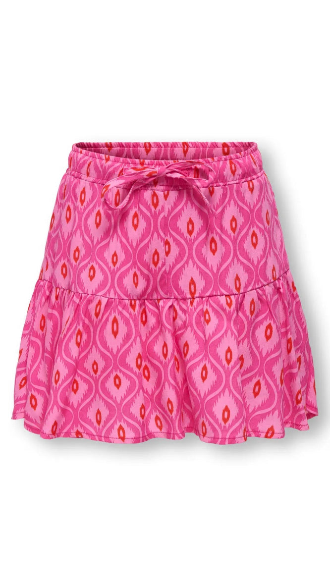 Kids Only Girls' Tropical Print Tiered Mini Skirt – Elasticated Drawstring Waist Summer Skirt