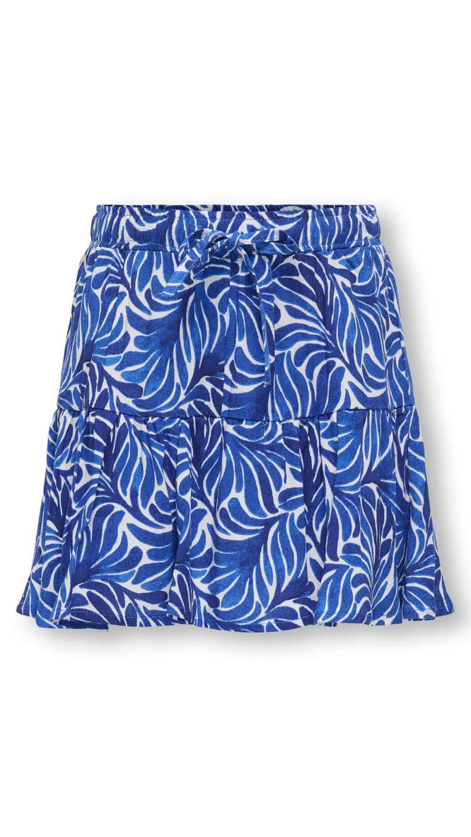 Kids Only Girls' Tropical Print Tiered Mini Skirt – Elasticated Drawstring Waist Summer Skirt